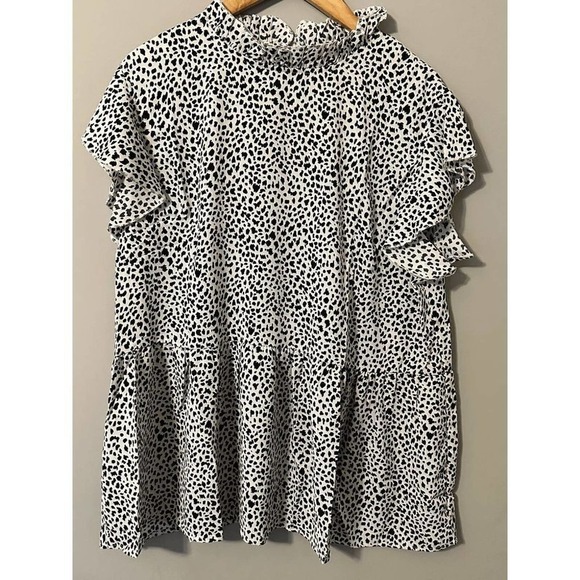 BOUTIQUE Brand Aceshin Women's Sleeveless White Leopard Print Baby Doll Blouse - Picture 1 of 3